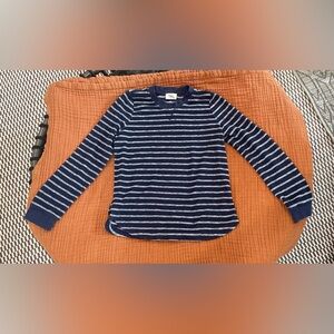 Marine Layer Britton saddle long sleeve navy and white striped crew, size XS